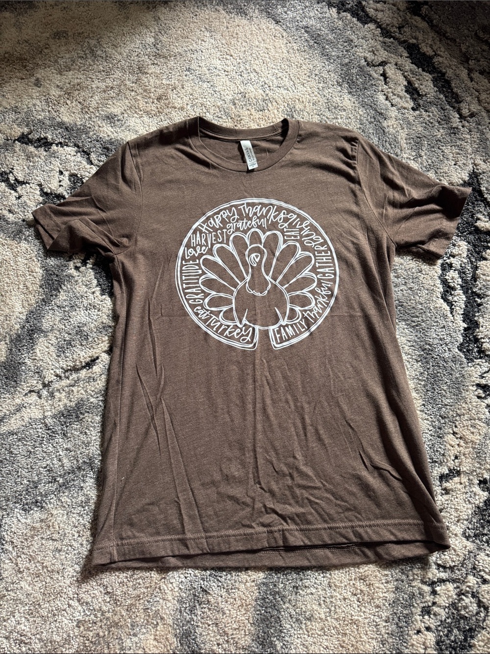 Bella Canvas Brown Short Sleeve Tee with White Turkey Graphic